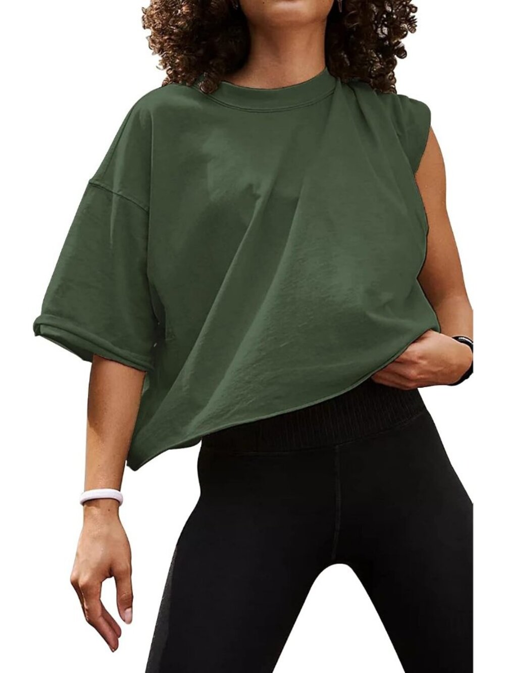 Women's Graphite Green Crew Neck Short Sleeve Crop Tops Casual Basic Tees Shirts